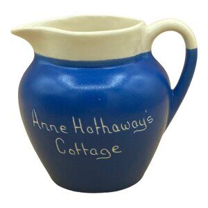 Vintage Anne Hathaway’s Cottage Pitcher Creamer Blue Devon Pottery England READ